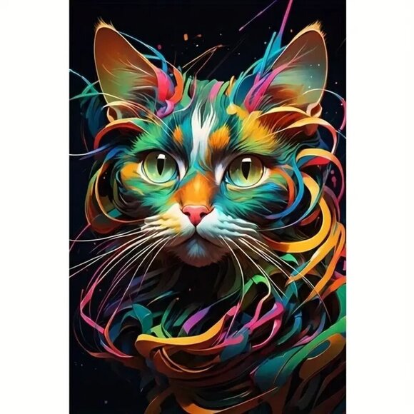 BOGO 5D Diamond Rhinestone Mosaic Neon Cat Kitty Art DIY Craft Set - Picture 1 of 4
